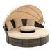 SESSLIFE 5 Pieces Patio Seating Sets Brown Wicker Round Patio Daybed with Retractable Canopy and Table Patio Sectional Furniture Set for Backyard Pool Deck
