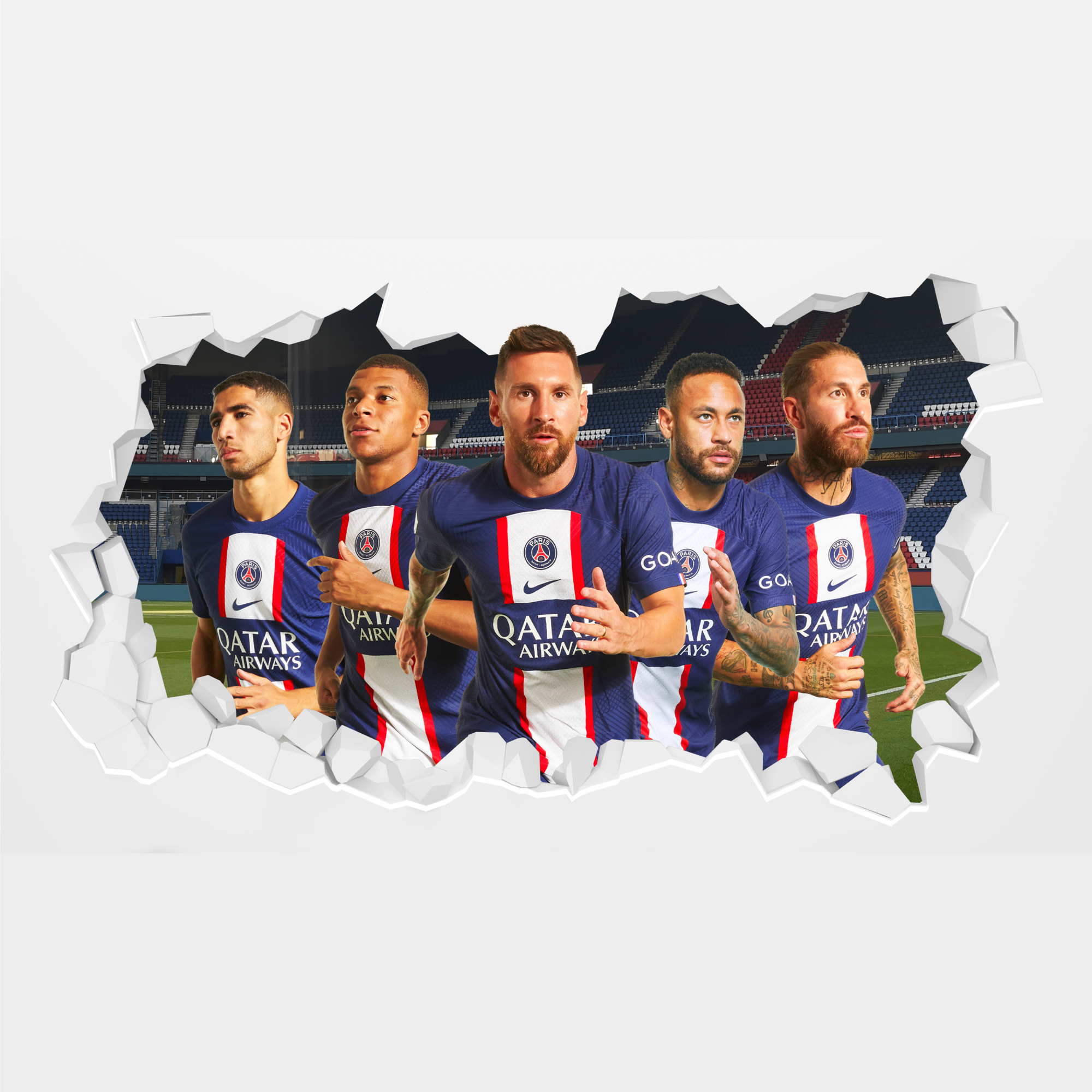 Wandaufkleber „Spielergruppe Paris Saint-Germain kaputt“ – 60 cm x 30 cm Image