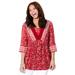 Plus Size Women's Veranda Lace Trim Tunic by Catherines in Classic Red Floral (Size 2X)