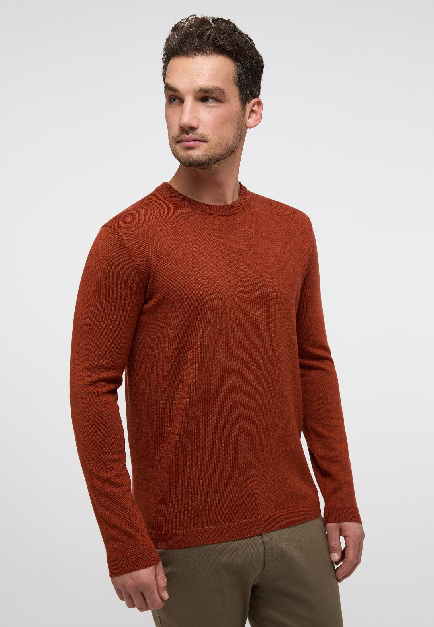 Strickpullover ETERNA "REGULAR FIT", Herren, Gr. L, orange, 100% Wolle (Merino), lässig geschnitten, Pullover Image
