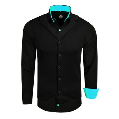 Langarmhemd RUSTY NEAL, Herren, Gr. XXXL, EURO-Größen, bunt (schwarz, türkis), 60% Baumwolle, 37% Polyester, 3% Elasthan, mehrfarbig, casual, Langarm, Hemden, inklusive Langarmhemd und Weste Image