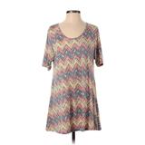 Lularoe Casual Dress - A-Line Scoop Neck Short sleeves: Gray Chevron/Herringbone Dresses - Women's Size Small