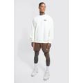 Mens Cream Oversized Man Raw Hem jumper Short Tracksuit, Cream