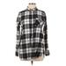 Old Navy Long Sleeve Button Down Shirt: Collared Covered Shoulder Gray Plaid Tops - Women's Size Medium