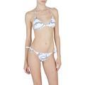 Emporio Armani Women's Logomania Triangle String Brazilian Bikini Set, White/Navy Blue, M