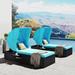 2 Pcs 76.8" Long Reclining Single Chaise Lounge with Cushions,Canopy and Cup Table