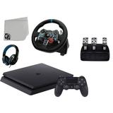 Pre-Owned Sony 2215A PlayStation 4 Slim 500GB Gaming Console Black with Logitech Driving Wheel BOLT AXTION Bundle (Refurbished: Like New)