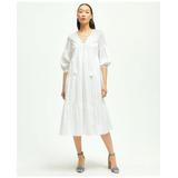 Brooks Brothers Women's Cotton Tiered Eyelet Tie Neck Dress | White | Size 16