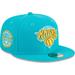 Men's New Era Turquoise York Knicks 2-Time Champions Breeze Grilled Yellow Undervisor 59FIFTY Fitted Hat