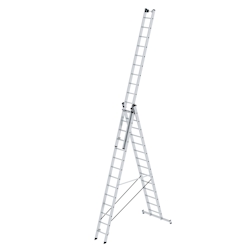 PROREGAL Sprossen-Mehrzweckleiter 3-teilig mit nivello®-Traverse und Wandlaufrollen 3x14 Sprossen Image