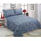 Bentley Priory Linens Katie Dark Blue Quilted Bedspread Cover Set King Size Uk Double Bed Single Bed Matching Pillow Covers Subtle Floral Stitch (KING BED)