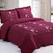 3PCS Lightweight Quilt Bedspread Set Embroidery King Burgundy