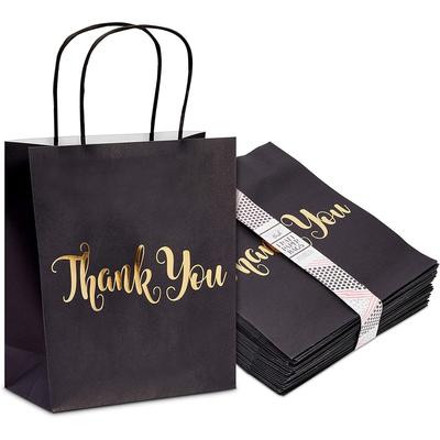 Black Thank You Gift Bags with Handles, Gold Foil (8 x 10 x 4 In, 24 Pack)