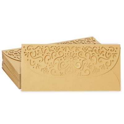 Laser Cut Gold Money Gift Envelopes for Wedding, Birthday (6.8x3.3 In, 36 Pack)