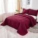 3pcs 100% Cotton Bedspread Set Coverlet Lightweight Quilt Queen Wine