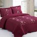 3Pcs Embroidery Quilts Bedspreads Set Bedding Coverlet King Burgundy