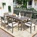 7 Pcs Outdoor Patio Wood Dining Table Sets with 6 High-Back Cushioned Chairs