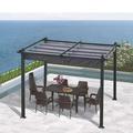 10x10 Ft Outdoor Retractable Pergola with Shade Canopy Patio Gazebo with Adjustable Sliding Sun Shade Canopy Heavy-Duty Steel Frame Patio Furniture Set for Garden Porch Backyard