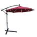 10ft Large Outdoor UV Protection Umbrella Patio Offset Hanging Umbrella with Solar Panel 24 LED Bulbs Cross & Crank Base LED Lighted Patio Umbrella for Yard Garden Poolside Deck Burgundy D102