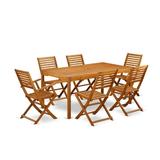 East West Furniture Cameron 7-piece Wood Patio Dining Set in Natural Oil