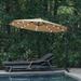 10ft Large Outdoor UV Protection Umbrella SYNGAR Patio Offset Hanging Umbrella with Solar Panel 24 LED Bulbs Cross & Crank Base LED Lighted Patio Umbrella for Yard Garden Poolside Deck Tan D132