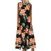 Women Floral Print Tank Dress Summer Casual Loose Round-Neck Sleeveless Long Dress Hawaii Beach Vacation Dress