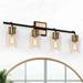 Modern 3/4-Light Black Gold Linear Bathroom Vanity Light Cylinder Glass Wall Sconces Black/ Gold 4-Light Painted 25 to 36 Inches