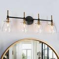 Carrall Modern Black Gold 2/3/4-Light Bathroom Vanity Lights Glass Wall Sconces Lighting 4-Light 25 to 36 Inches