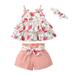 Baby Skirt Shorts Cover Turn Girl Clothing Set Sleeveless Off The Shoulder Floral Bow Top Dress Lace Up Shorts