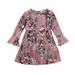 ZHAGHMIN Cute Dresses for Girls Girl S Casual Dress Summer Scoop Neck Long Sleeves Floral Flowy Print Plain dress Dress Toddler Cardigans 2T Girls Holiday Dress Size 8 Girls Dresses Casual Kids C