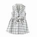 ZHAGHMIN Girls High Low Dresses Size 10-12 Plaid Undershirt V Neck Jacket With Belt Girls Clothes 4Y To 7Y Christmas Dress Kids Shirt Toddler Girls Animal Print Clothes Face Print Dress 6 Year Old