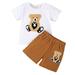 HESHENG Toddler Baby Boys Outfits Embroidery Bear Print Round Neck T-shirt Tops + Elastic Shorts 2Pcs Clothes Set 12-18M
