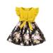 Flower Girl Dress Short Sleeve Midi Dresses Floral Print Yellow 130