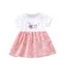 Summer Dress Girls Short Sleeve Mini Dress Floral Print Pink 90