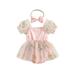 Coduop Newborn Infant Baby Girl Clothes Short Puff Sleeve Floral Romper Tulle Dress + Headband Set