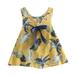 Girls Midi Dress Short Sleeve Casual Dresses Floral Print Yellow 100