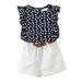 Girls Set Matching Floral Clothes Toddler Summer 2PCS Blouse+ Casual Sleeveless Patchwork Belt Shorts Girls Outfits&Set 3 Piece Little Character Set Baby Bundles for Girls