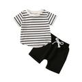 ZHAGHMIN 24 Month Boy Clothes Toddler Boys Summer Short Sleeve Striped Prints Tops Shorts 2Pcs Outfits Clothes Set for Children Clothes Boys Clothes Size 5 Summer 4T Boy Outfits Boy Gift Set Baby To