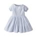 Girls Midi Dress Short Sleeve Casual Dresses Striped Grey 80