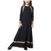SOOMLON Kids Girls Dress Long Dress Long Sleeve V Neck Color Block Dress Maxi Dress Ramadan Black 15-16 Years