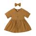 Girls Midi Dress Short Sleeve A Line Short Dress Casual Print Brown 100