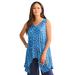 Plus Size Women's V-Neck Handkerchief Hem Ultrasmooth® Fabric Tunic by Roaman's in Blue Bias Diamonds (Size 26/28)