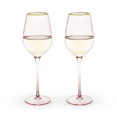 Rose Crystal White Wine Glass Set by Twine in Pink