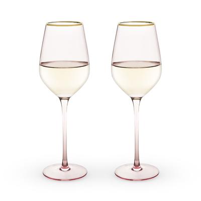 Rose Crystal White Wine Glass Set by Twine in Pink