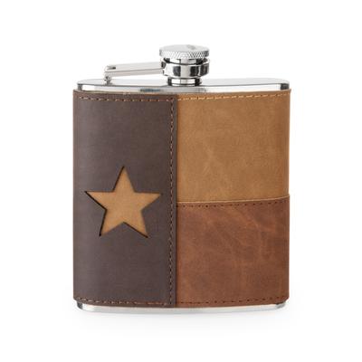 Leather Texas Stainless Steel Flag Beverage Flask by Foster & Rye in Brown