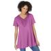 Plus Size Women's Rounded V-Neck Crochet Tunic by Woman Within in Pretty Orchid (Size L)