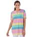 Plus Size Women's Short-Sleeve Notch-Neck Tee by Woman Within in White Colorful Stripe (Size 1X) Shirt