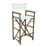 Set Of 2 Bamboo Counter Chair Barstool Espresso White Stripes Canvas