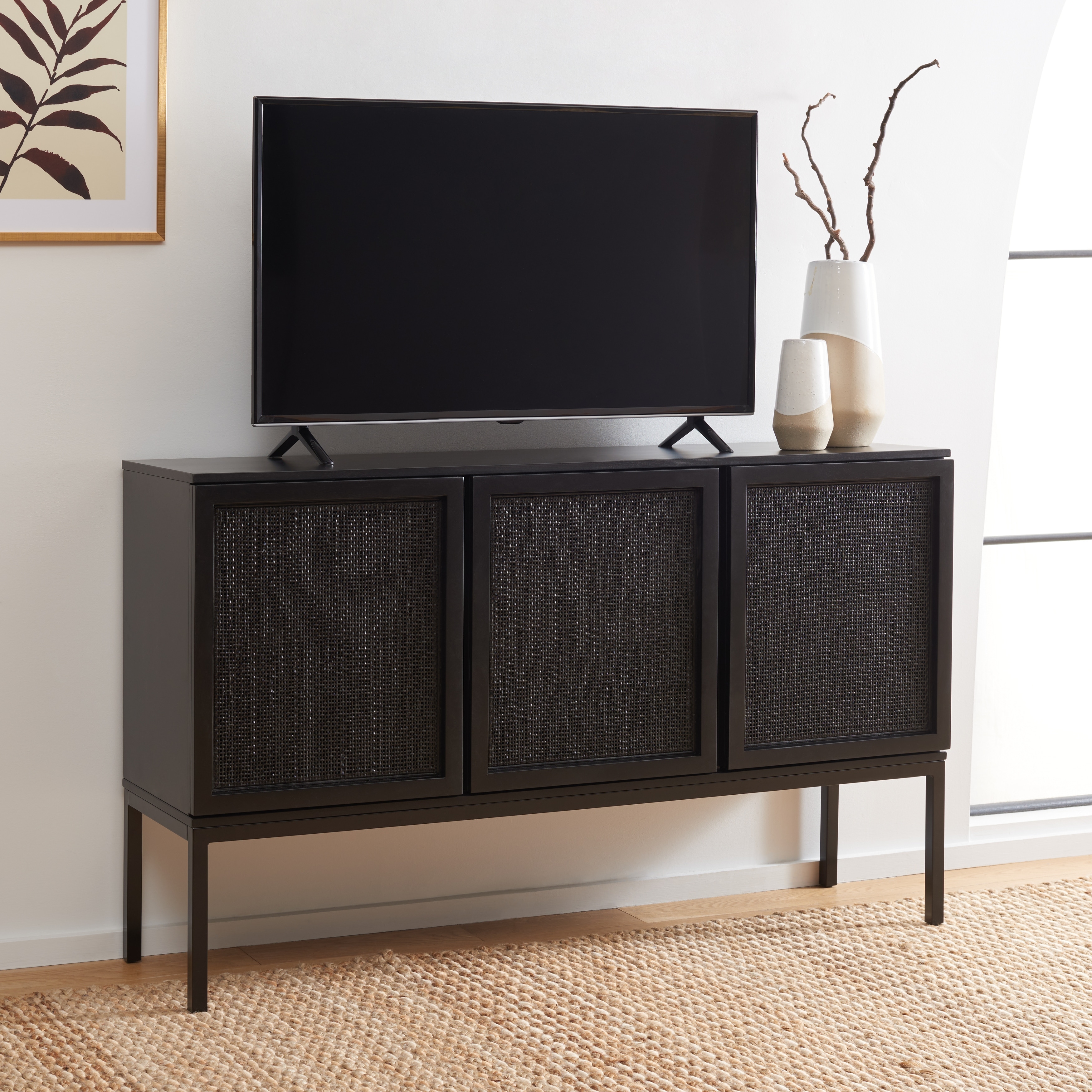 SAFAVIEH Zadie 2 Shelf Rattan Sideboard - 54 in. W x 15 in. D x 33 in. H