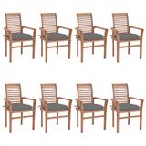vidaXL Dining Chairs 8 pcs with Gray Cushions Solid Teak Wood - 24.4" x 22.2" x 37"